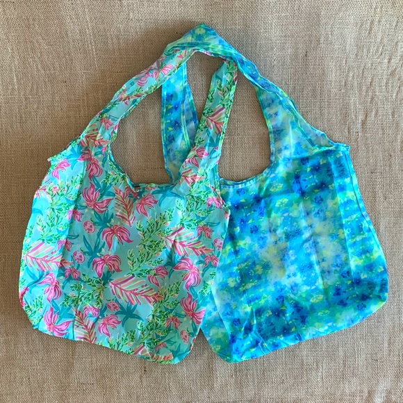 Reusable Foldable Tote Bags Market / Groceries Blue Pink Green 3 Total NWT - Picture 2 of 9